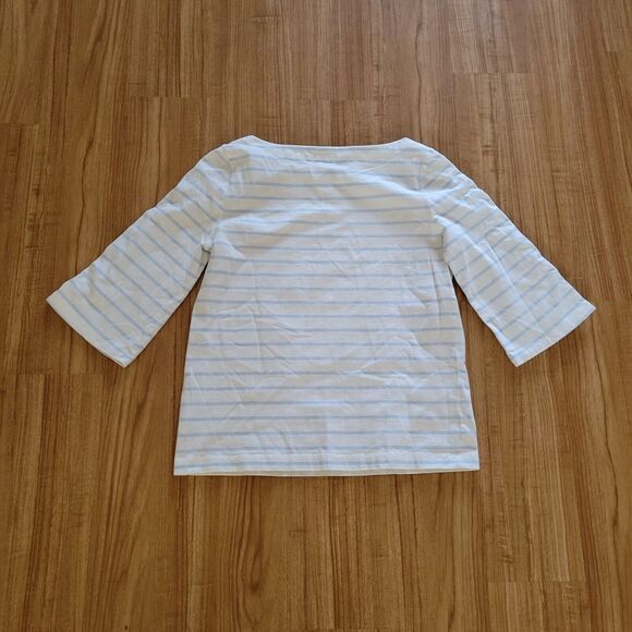 Lauren Ralph Lauren Top Shirt Womens Large White Blue Striped Lace Up 3/4 Sleeve - Picture 10 of 11